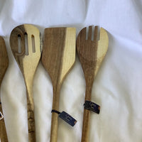 Gibson Home Acacia Wood Utensil Set - Slotted Angled Turner, Turner, Spoon, Fork