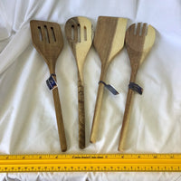 Gibson Home Acacia Wood Utensil Set - Slotted Angled Turner, Turner, Spoon, Fork