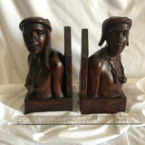 Pair of Wood Tribal People Male and Female Book Ends