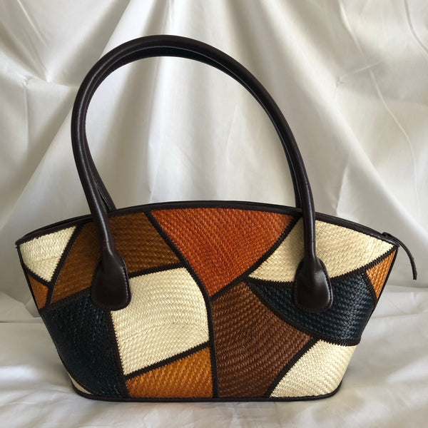 Le Sac Patchwork Woven Straw Multi Colors Handbag