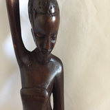 African Wood Lady Carrying Basket On Head