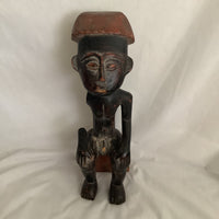 Vintage Ghana Africa Sitting Man Wood Carving Sculpture