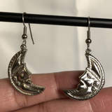 Silver Tone Moon Face Dangle Earrings