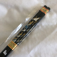 Gold, Silver and Blue Paper Cranes on Black Chopsticks