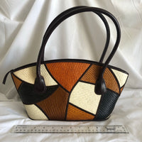 Le Sac Patchwork Woven Straw Multi Colors Handbag