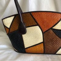 Le Sac Patchwork Woven Straw Multi Colors Handbag