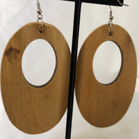 Brown Wooden Oval Dangle Earrings