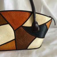 Le Sac Patchwork Woven Straw Multi Colors Handbag