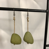 Yarn and Painted Green Wood Bead Dangle Earrings