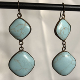 Turquoise Colored Square Dangle Earrings