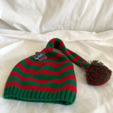 Green & Red Striped Beanie Hat