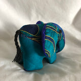 Silk Sari Stuffed Elephant Plush - Dark Blue and Gold Striped