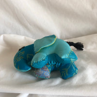 Silk Sari Stuffed Elephant Plush - Dark Blue/Light Blue