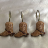 Shower Curtain Cowboy Boots Hooks 11 Ct