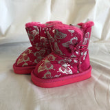 Pink Boots with Silver Colored Butterflies - Girls Size 4 Medium