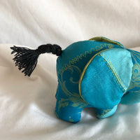 Silk Sari Stuffed Elephant Plush - Dark Blue/Light Blue