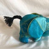 Silk Sari Stuffed Elephant Plush - Dark Blue/Light Blue