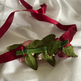 Artificial Flowers on Burgundy Ribbon
