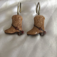 Shower Curtain Cowboy Boots Hooks 11 Ct