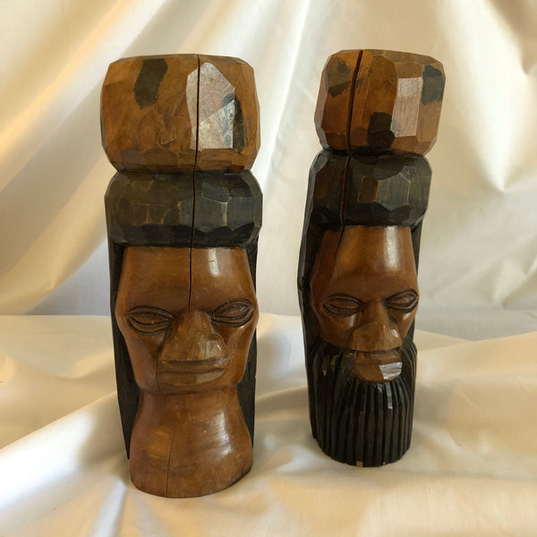 Man and Woman faces - Wood, set of 2