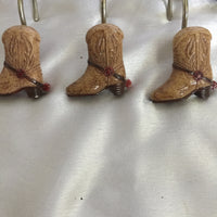 Shower Curtain Cowboy Boots Hooks 11 Ct