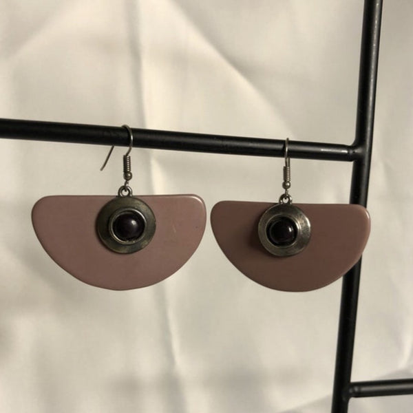 Vintage Semi-Circle Smokey Mauve Colored Dangle Earrings