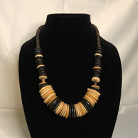 Black and Beige Wood Bead Necklace