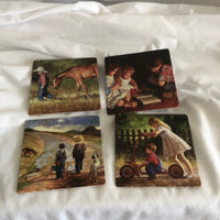 Children Playing Painted Cardboard Double Sided Coasters - Set Of 4