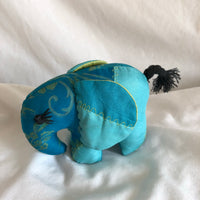 Silk Sari Stuffed Elephant Plush - Dark Blue/Light Blue