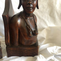 Pair of Wood Tribal People Male and Female Book Ends