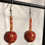 Red and Yellow Bead Dangle Earrings