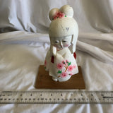 Vintage Kokeshi Japanese Girl in White Kimono Figurine