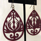 Burgundy Fancy Cut Teardrop Earrings