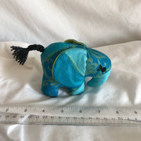 Silk Sari Stuffed Elephant Plush - Dark Blue/Light Blue