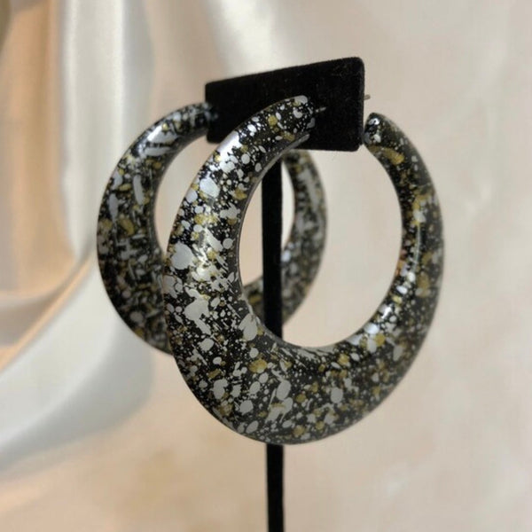 Splatter Painted Black Hoop Earrings