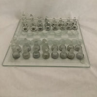 Glass Chess And Checkers Set/ Clear And Frosted Pieces