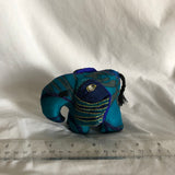 Silk Sari Stuffed Elephant Plush - Dark Blue and Gold Striped