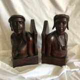 Pair of Wood Tribal People Male and Female Book Ends