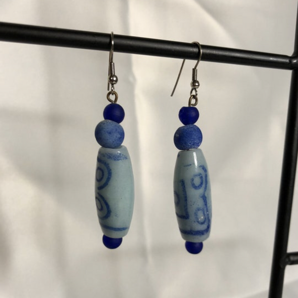 Blue Beaded Dangle Earrings