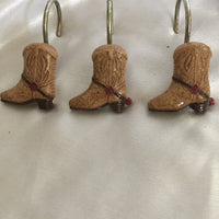 Shower Curtain Cowboy Boots Hooks 11 Ct