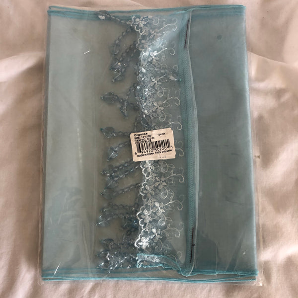 Light Blue Organza Fabric With Beaded Trim