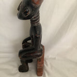 Vintage Ghana Africa Sitting Man Wood Carving Sculpture