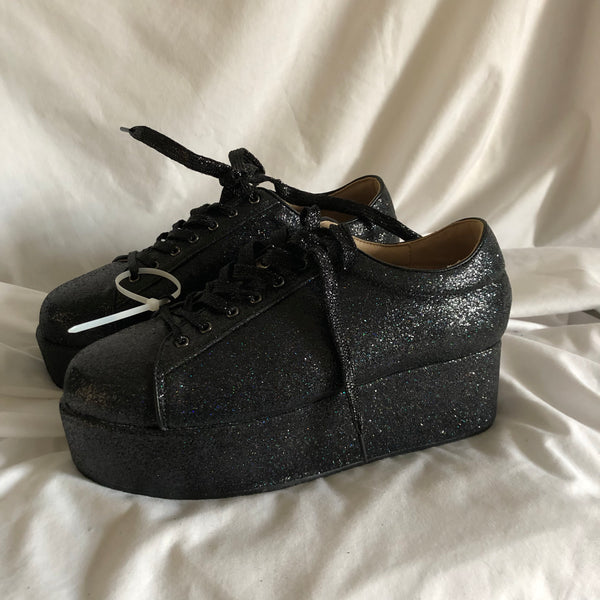 Liliana Black Glitter Platform Sneakers - Women’s Size 8