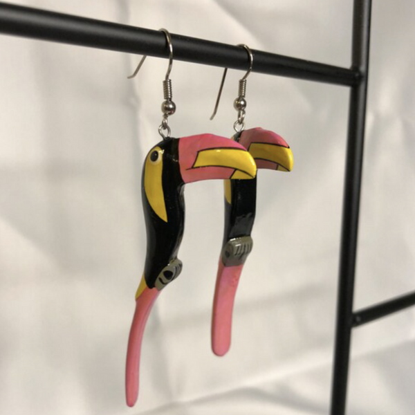 Painted Toucan Dangle Earrings