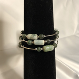 Silver Tone Green Beaded Memory Bracelet