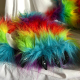 Rainbow Faux Fur Animal Hat Scarf With Mittens