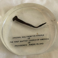 The Original Nail From The Steeple Of The First Baptist Church Of America