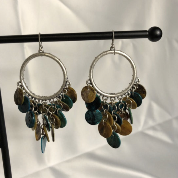 Green and Blue Shell Dangle Earrings