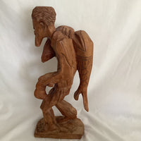 Vintage Fisherman Wood Carving Statue