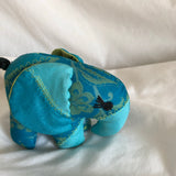 Silk Sari Stuffed Elephant Plush - Dark Blue/Light Blue